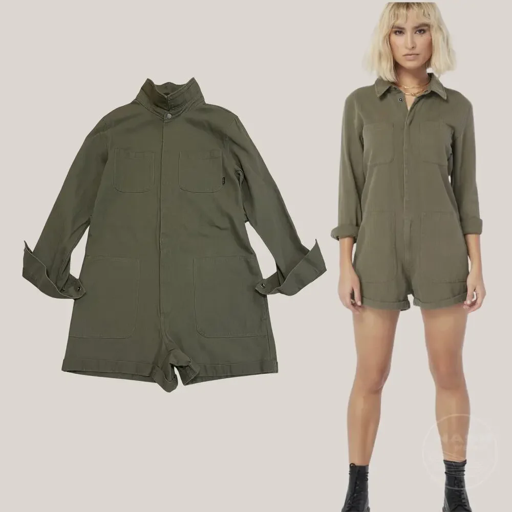 Atwyld Jumpsuit Olive Green | No Service Cotton Utility Romper Large NWT